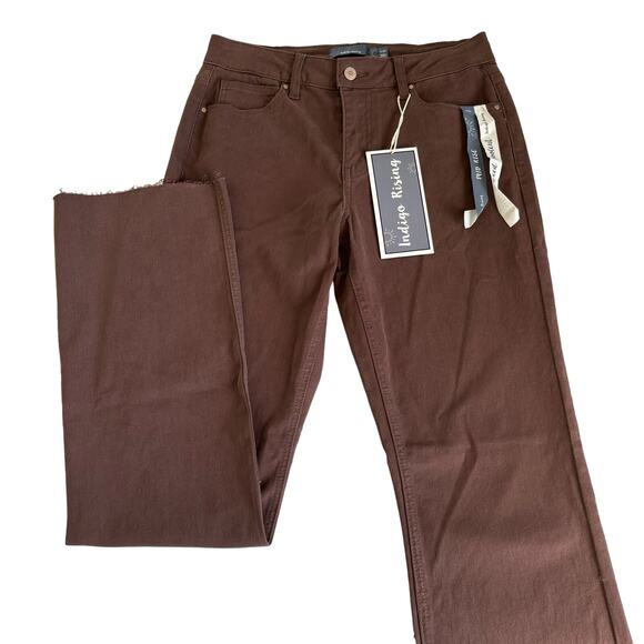Indigo Rising Women’s Brown Raw Hemline Mid Rise Relaxed Bootcut Jeans Size 27 - Picture 1 of 9